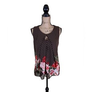 New York and Company, sleeveless brown polkadotted floral top size medium